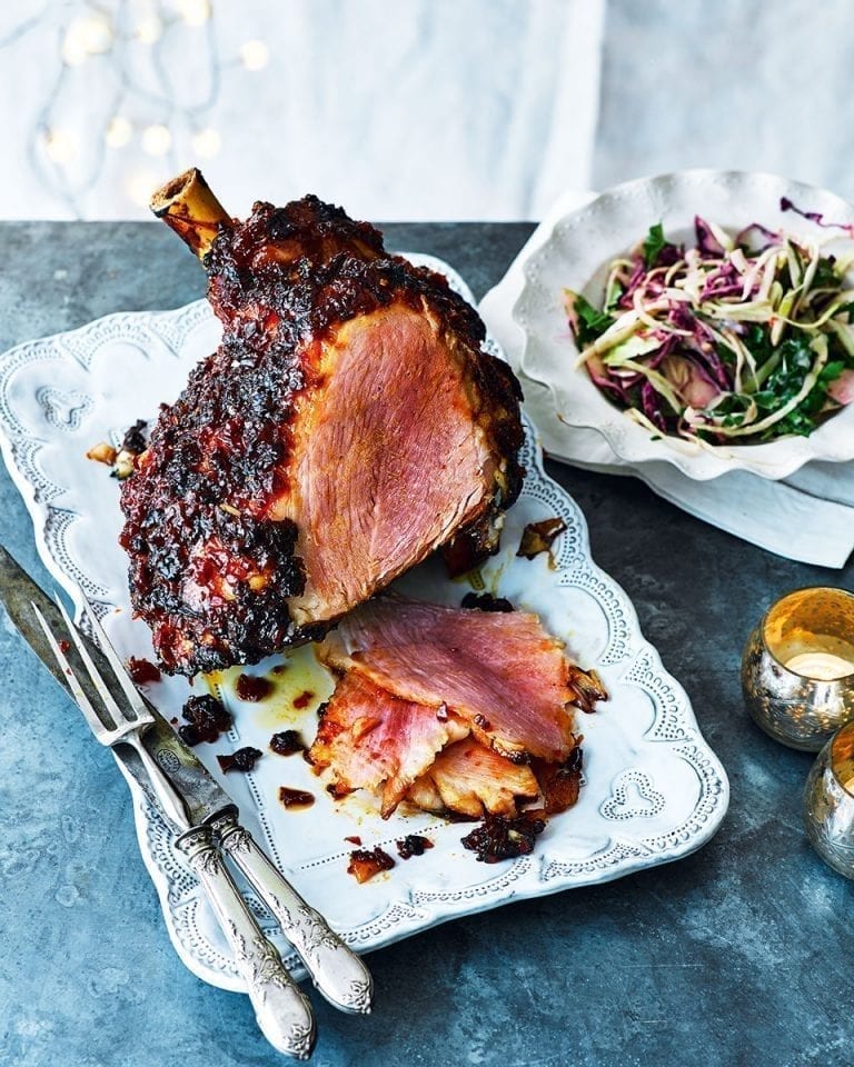 Sticky chilli jam glazed ham with crunchy slaw