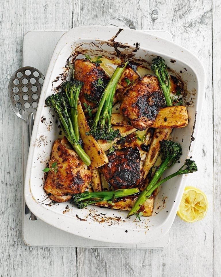 Honey mustard chicken and parsnips recipe | delicious. magazine