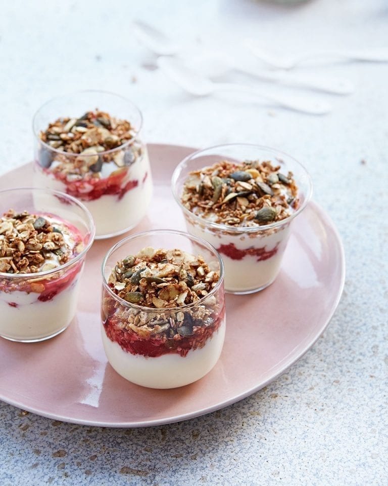 Raspberry yogurt crunch pots