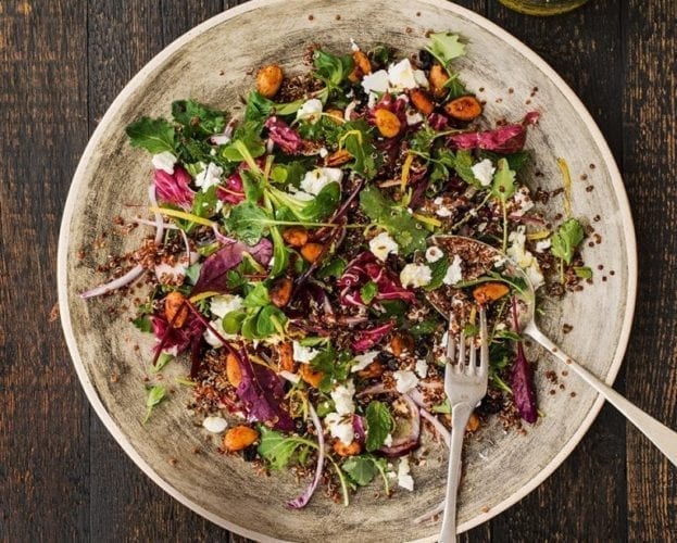 Sour cherry, red quinoa and spiced almond salad
