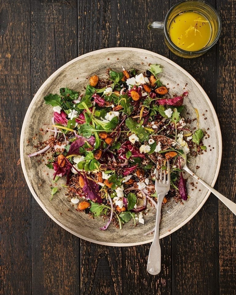 Sour cherry, red quinoa and spiced almond salad