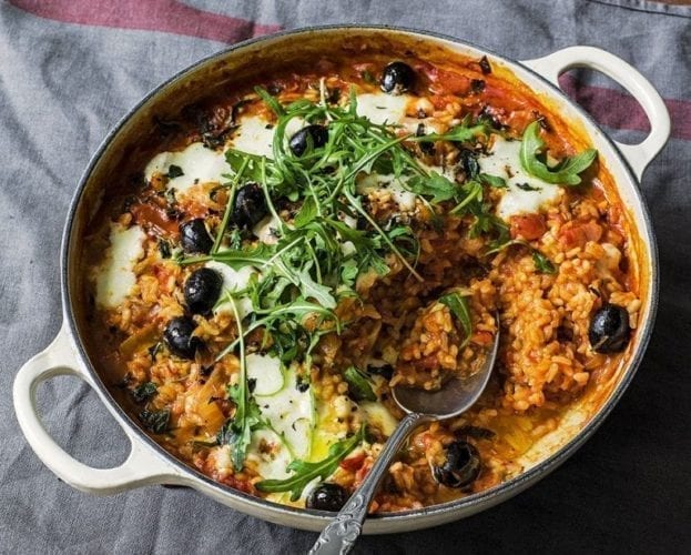 Tomato, olive and mozzarella rice