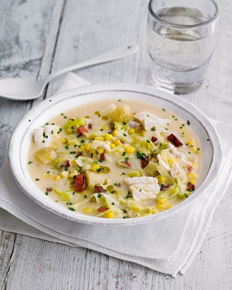 Corn and fish chowder recipe | delicious. magazine