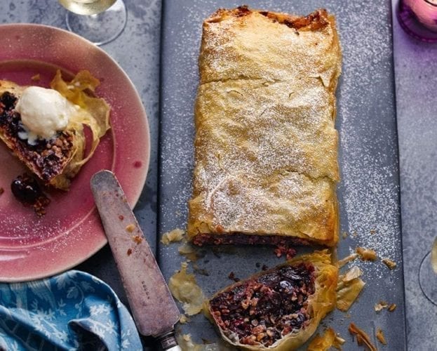 Mango and coconut strudel
