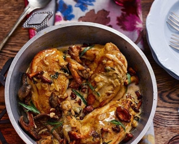 Chicken supremes with wild mushroom and tarragon sauce
