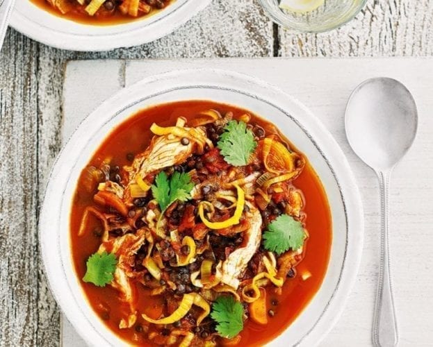 Chunky lentil, chicken and tomato broth