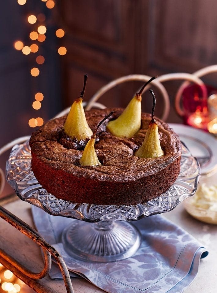 Chocolate and pear brownie torte