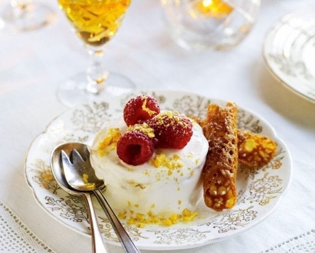 Whisky and honeycomb parfaits with brandy snaps