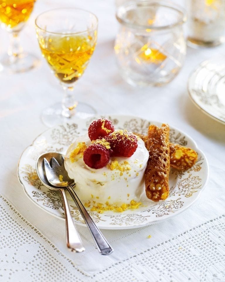 Whisky and honeycomb parfaits with brandy snaps