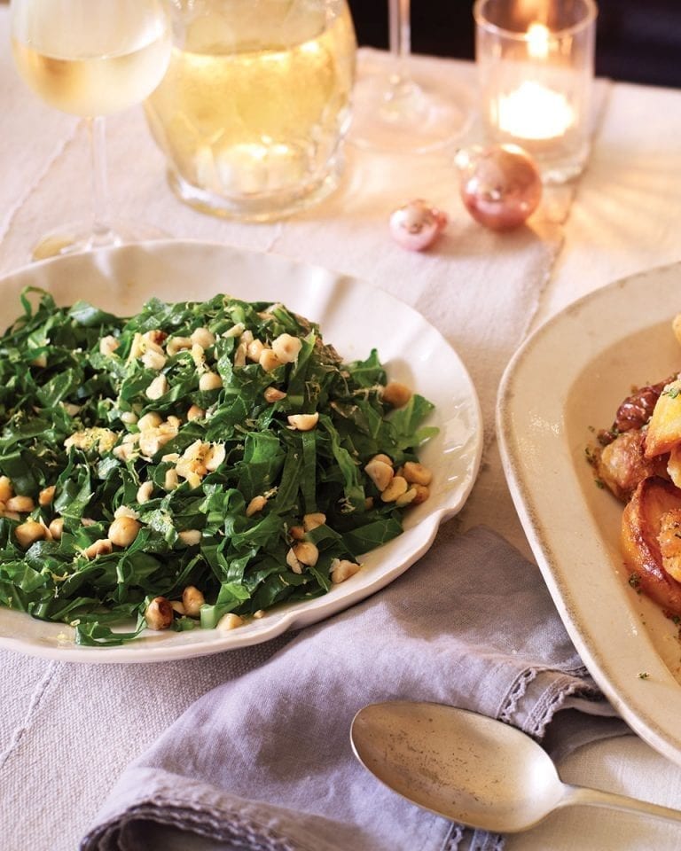 Seasonal greens with hazelnuts and lemon