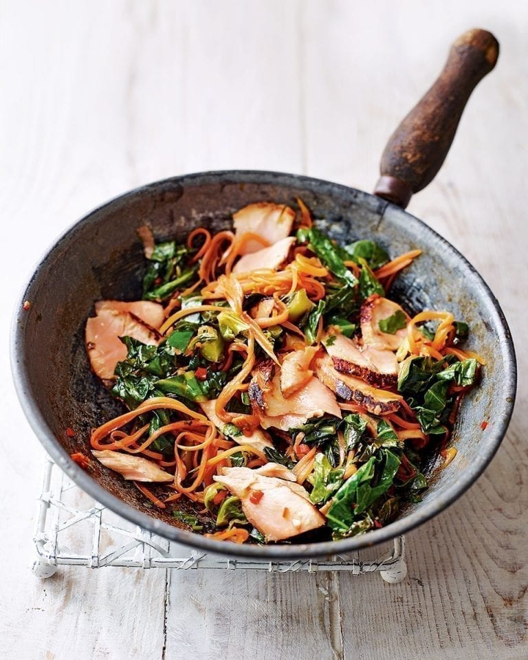 Easy pan-seared teriyaki salmon stir-fry