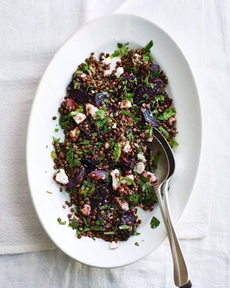 Easy warm lentil and beetroot salad