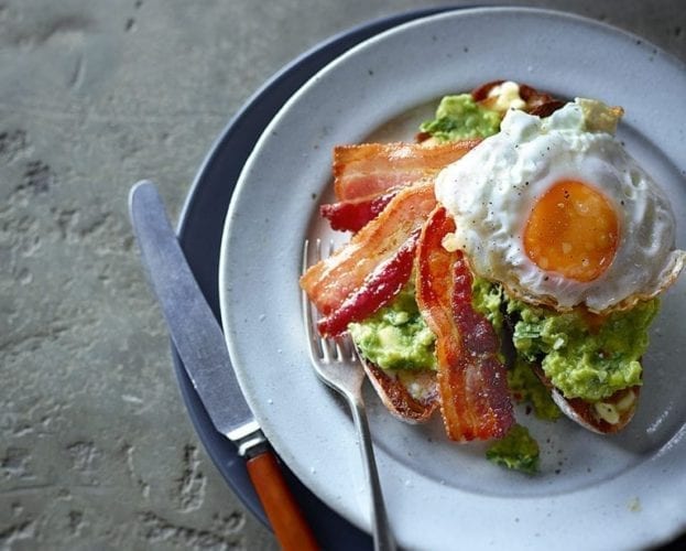 Avocado on rye with crispy fried eggs