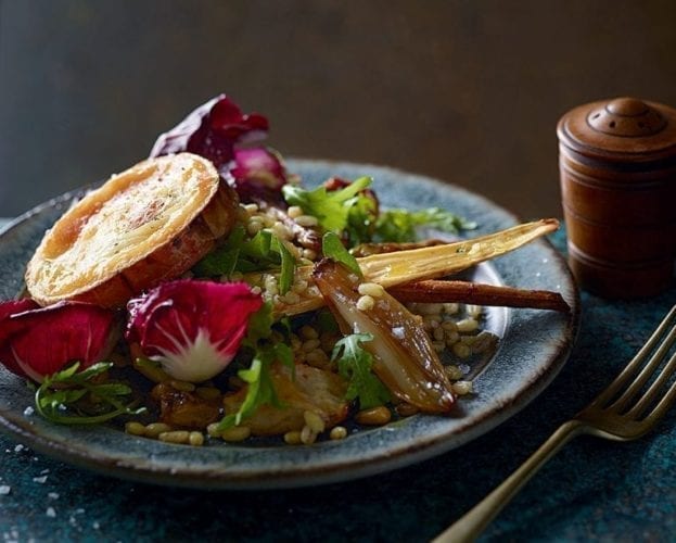 Jerusalem artichoke and goat’s cheese puff pastry tart