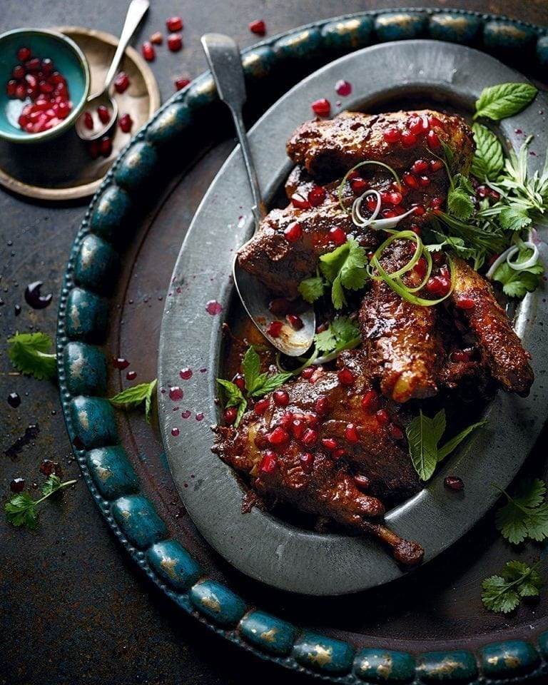 Guinea fowl fesenjan (walnut and pomegranate stew)