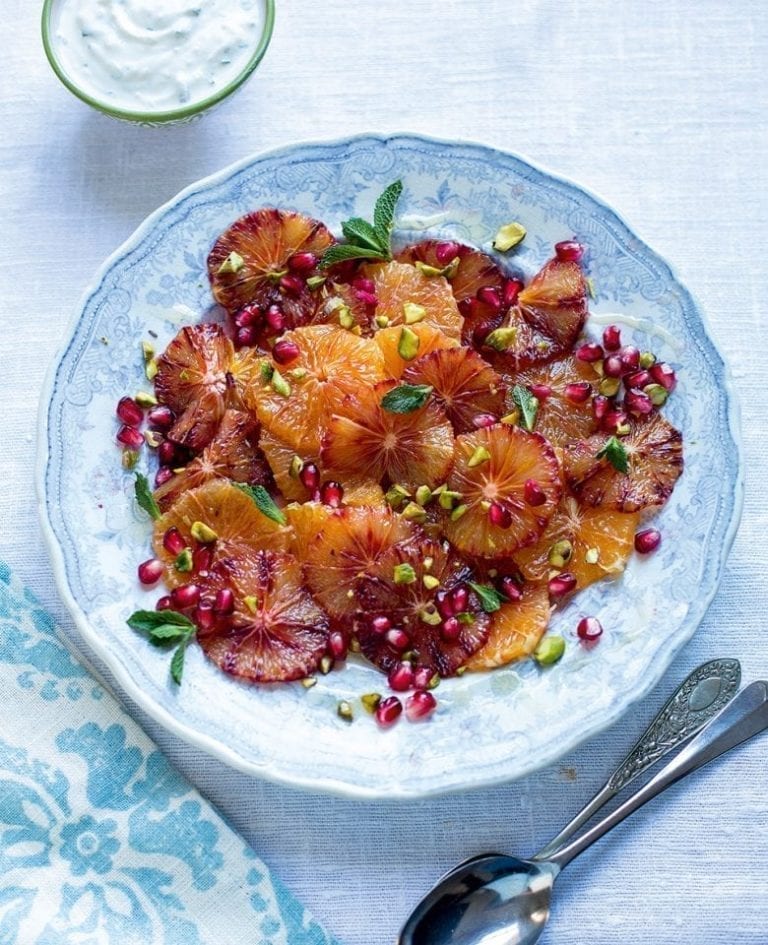 Orange and pomegranate salad with orange blossom cream