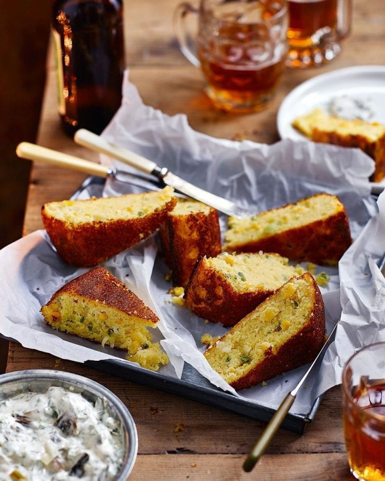 Jalapeño cornbread with charred spring onion soured cream