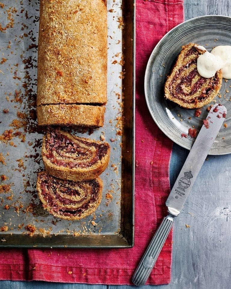 Coconut and raspberry jam roly-poly