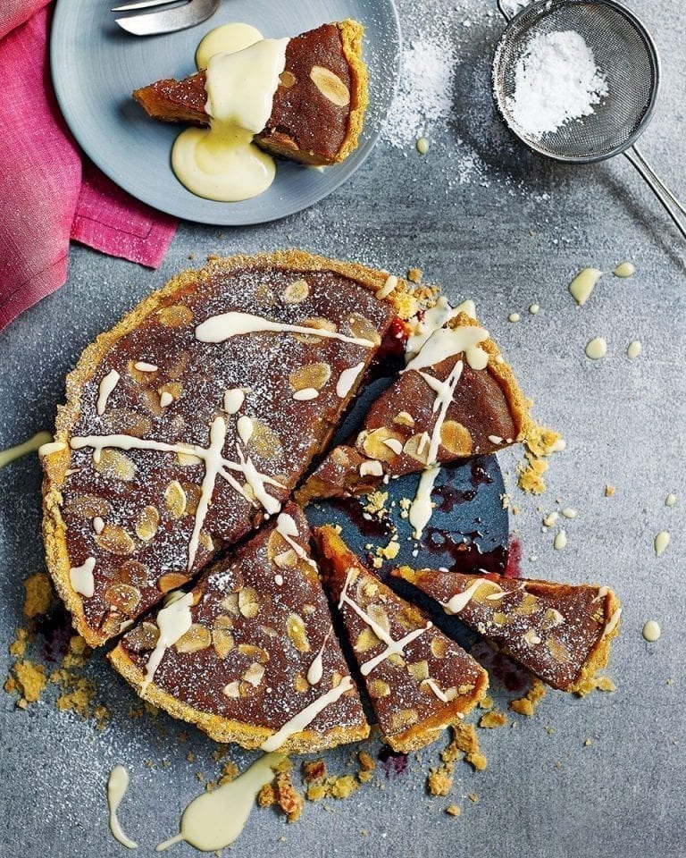 Blackberry and lime bakewell tart