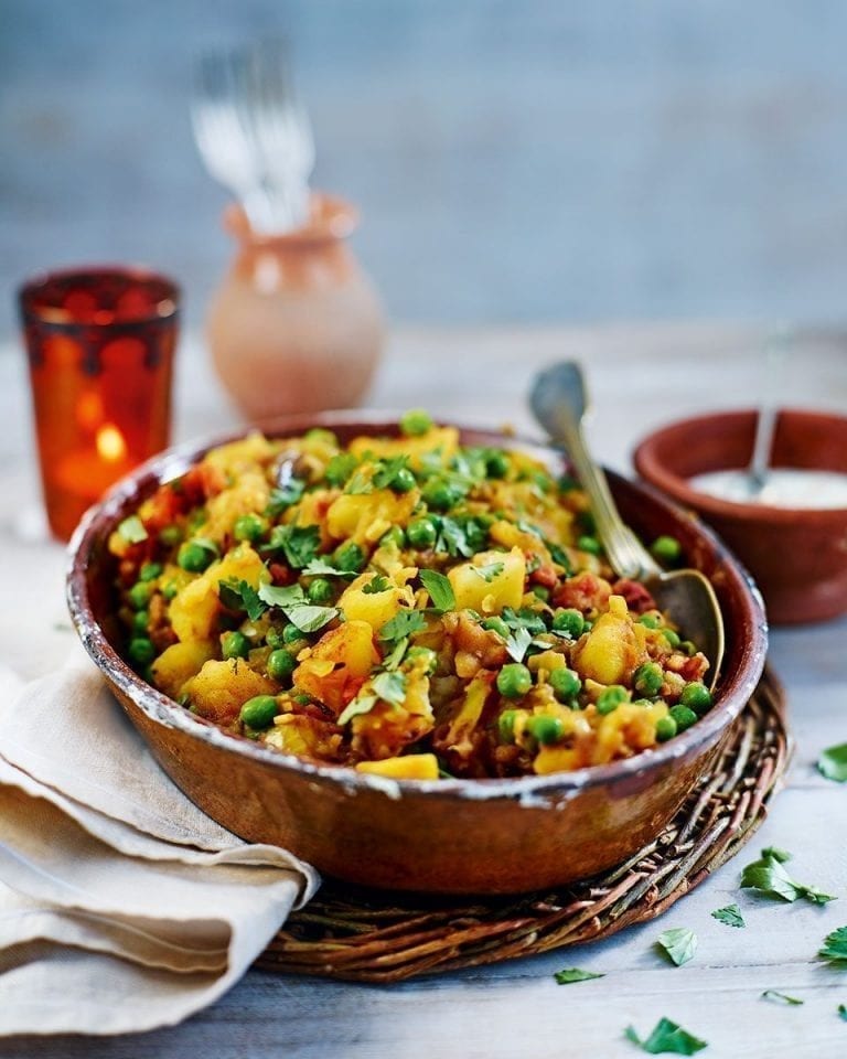 Spiced potatoes and peas