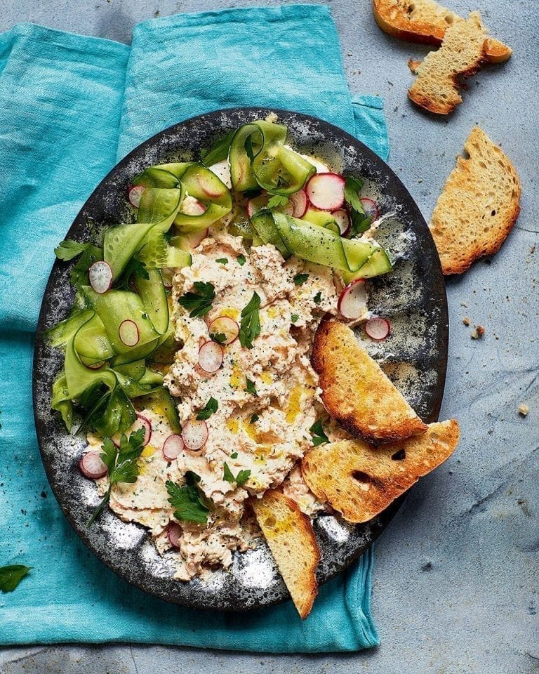 Smoked salmon pâté with quick-pickled radish and cucumber