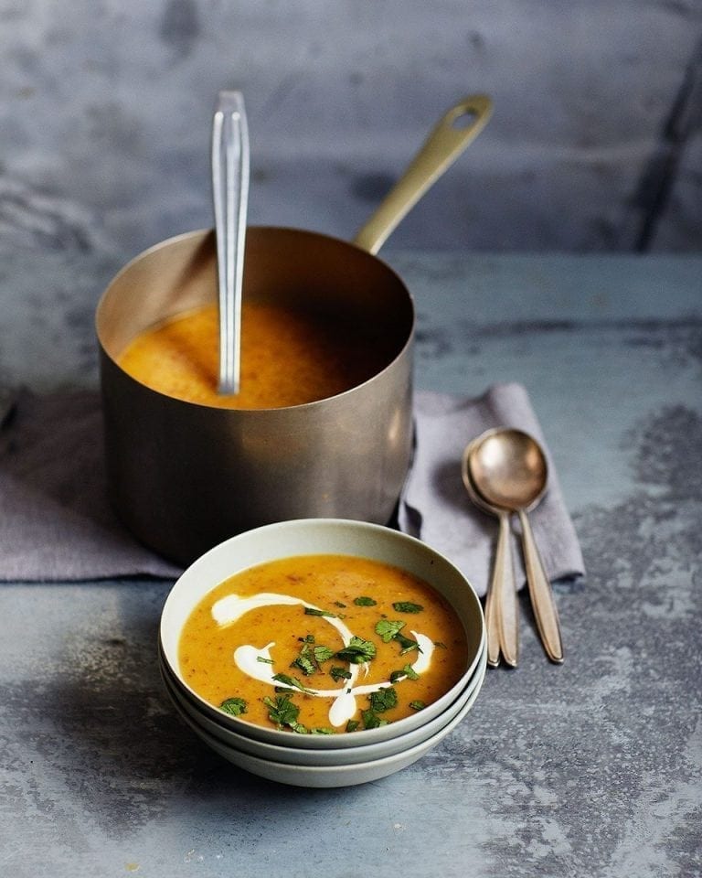 Carrot, Sweet Potato, + Ginger Soup