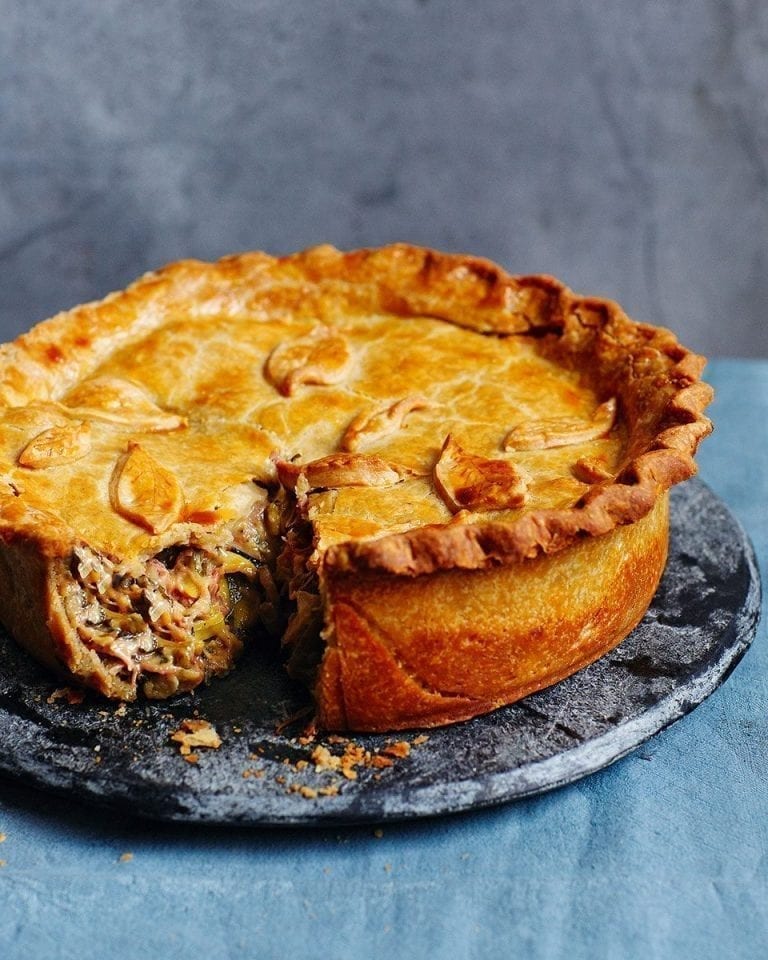 Ham hock, sausage and cider raised pie