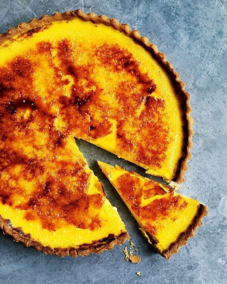 Saffron crème brûlée tart