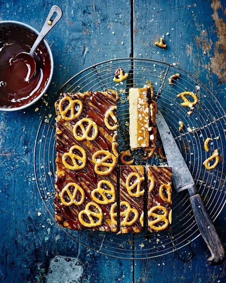 Edd Kimber’s pecan and pretzel salted caramel bars