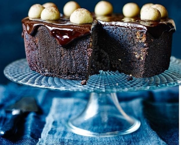 Sour cherry and chocolate simnel cake with hazelnut marzipan