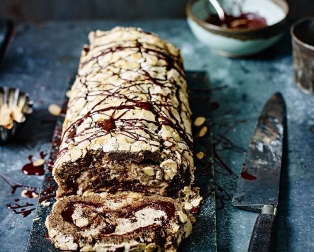 Chocolate coffee meringue roulade
