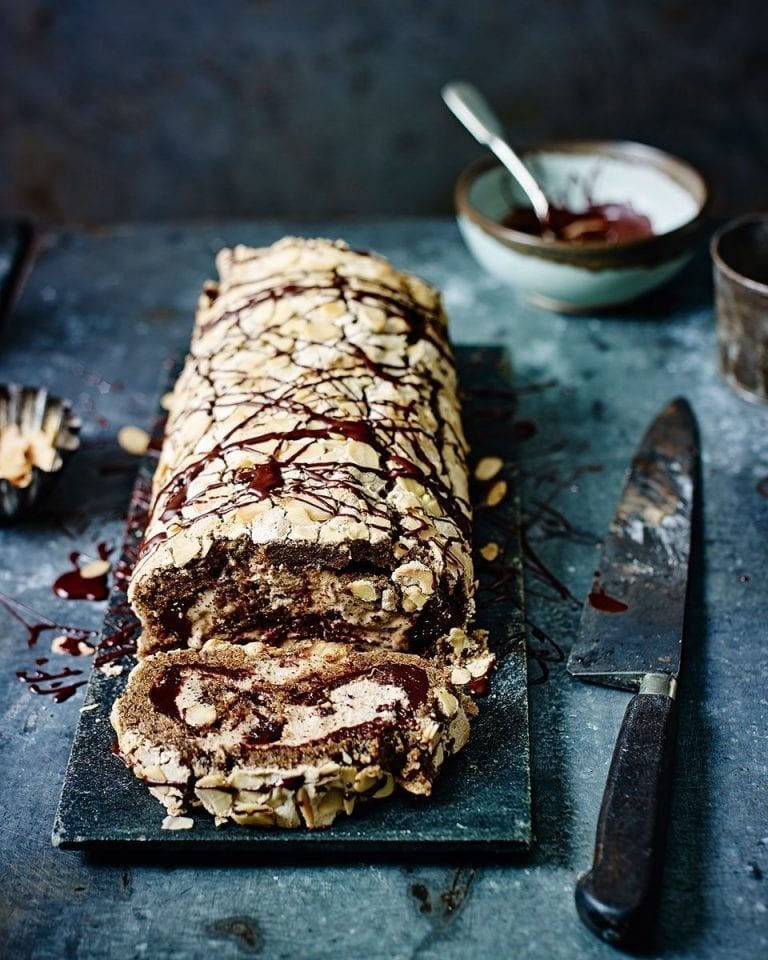 Chocolate coffee meringue roulade