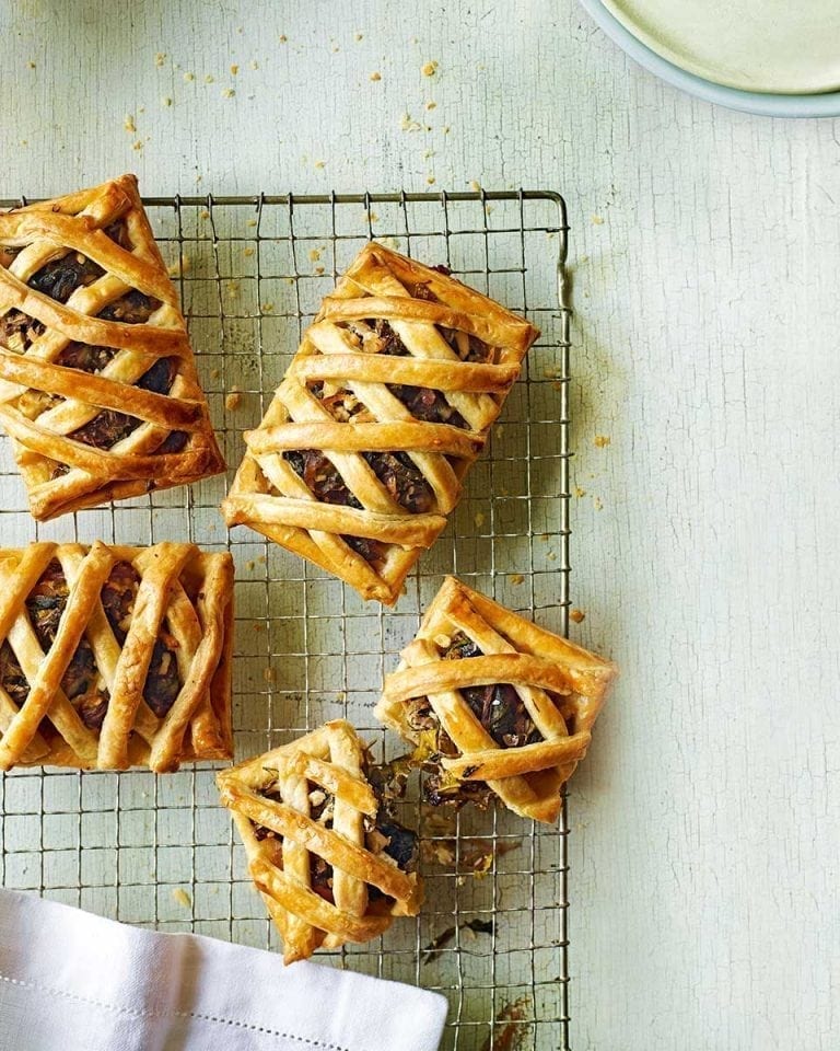 Greek cheese and veg lattice tarts recipe delicious. magazine