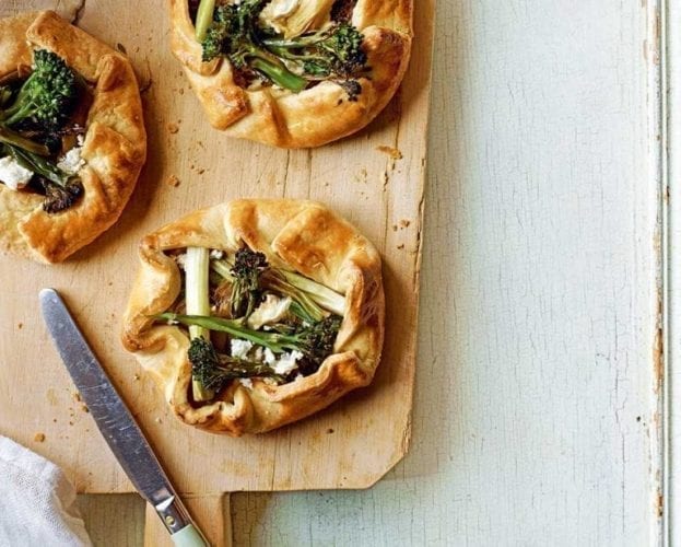 Tenderstem and spring onion galettes with goat’s cheese