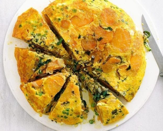 Quick spring green, sweet potato and chilli frittata