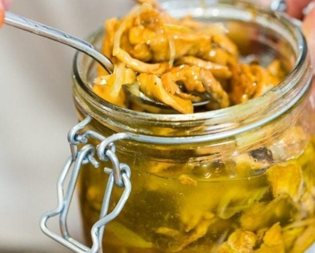 Breaded pickled shiitake mushrooms