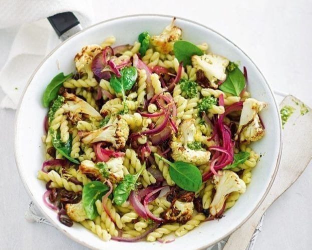 Roasted cauliflower and pesto pasta