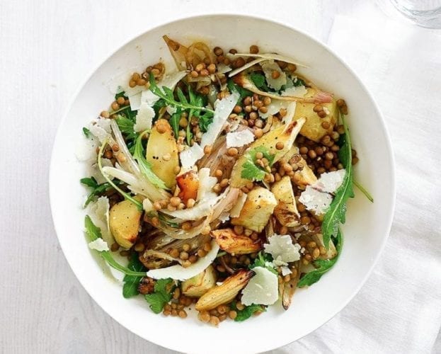 Puy lentil, red onion and feta salad
