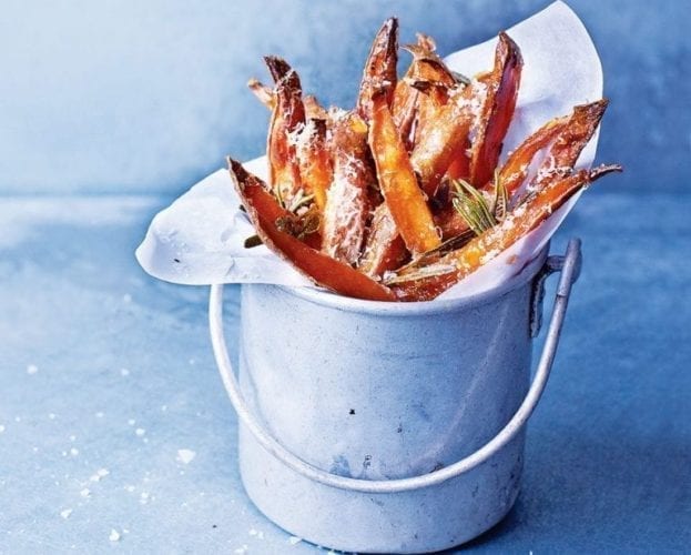 Maple, parmesan and rosemary sweet potato chips
