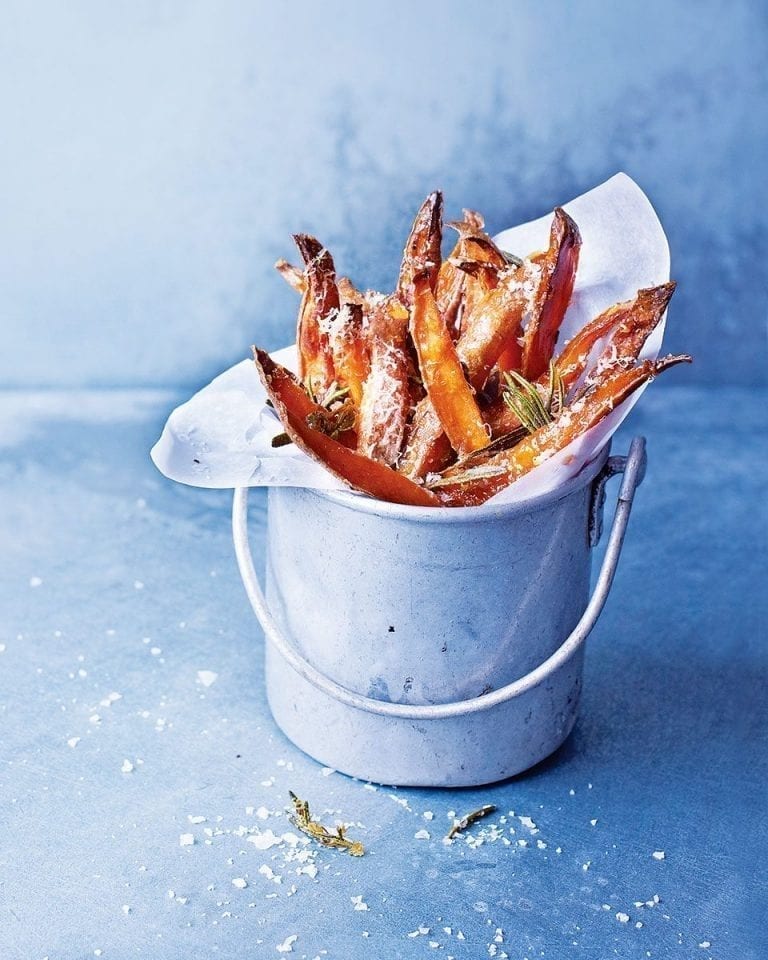Maple, parmesan and rosemary sweet potato chips