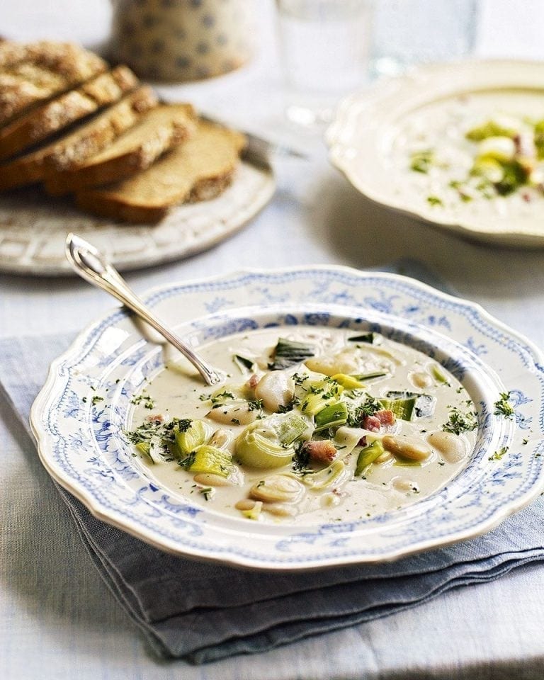 Smoked bacon, leek and butter bean chowder recipe delicious. magazine