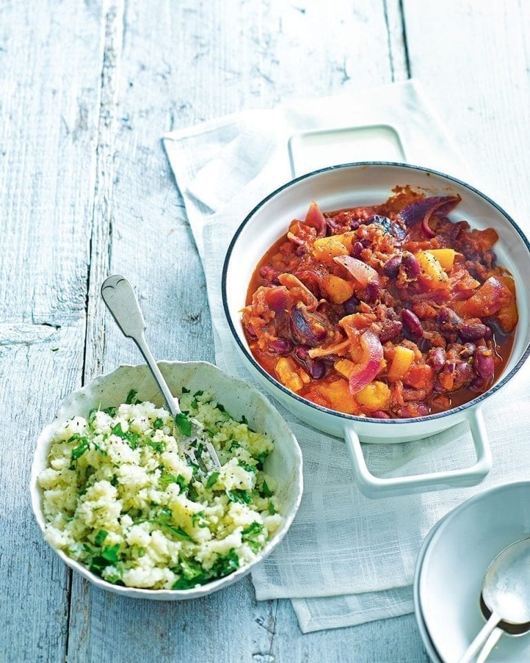 Quick butternut and bean stew with cauliflower ‘rice’