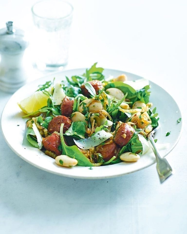 Quick warm butter bean salad with chorizo