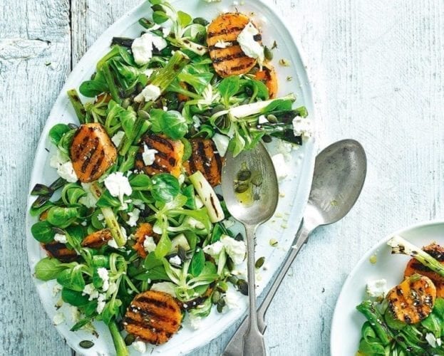 Quick charred spring onion and sweet potato salad