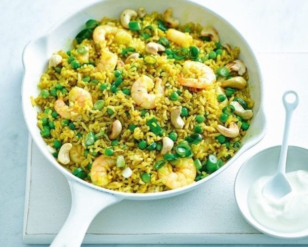 Quick prawn and brown rice pilaf