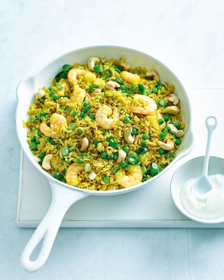 Quick prawn and brown rice pilaf