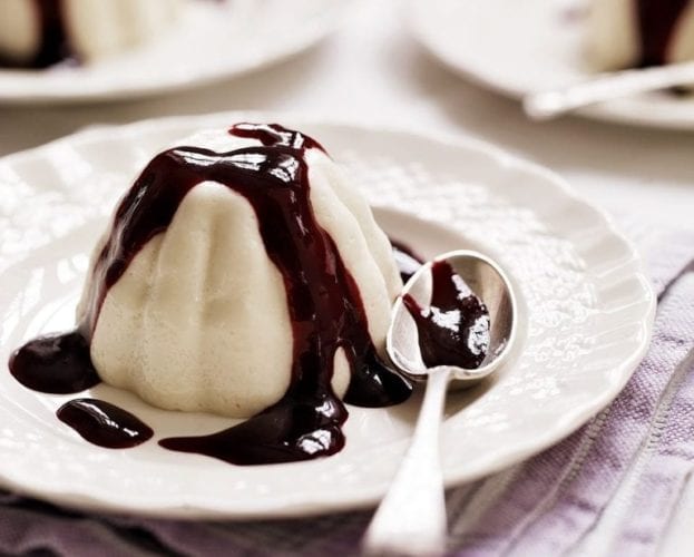 Almond blancmange with blackcurrant sauce