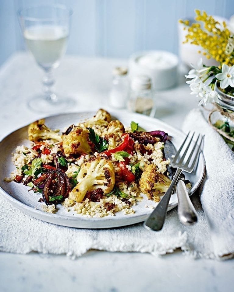 Spiced roast cauliflower with barley couscous