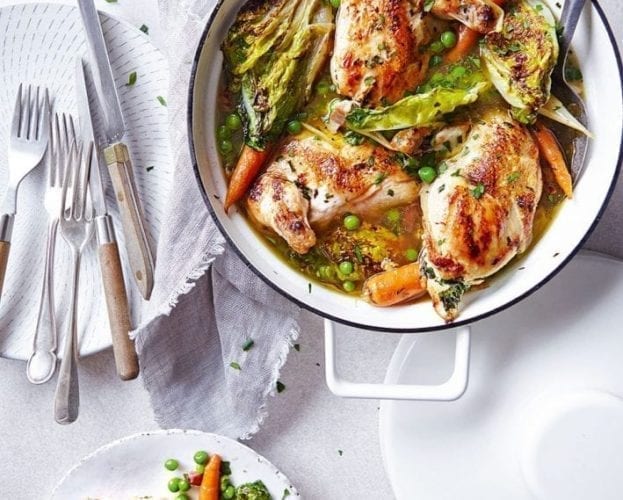 Garlic and herb buttered chicken with braised lettuce