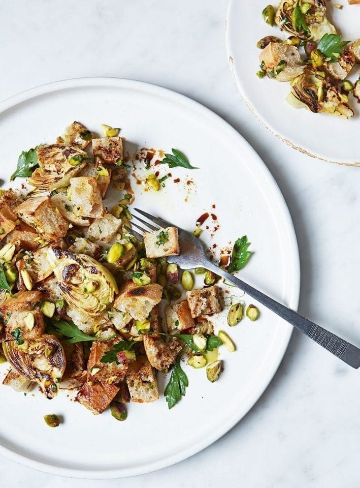 Pistachio and artichoke panzanella